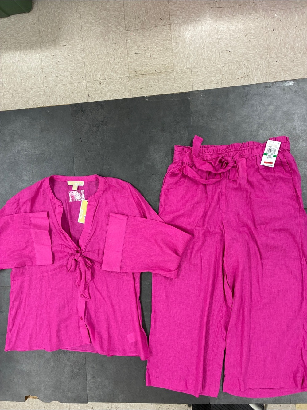 MICHAEL Michael Kors Hot Pink Tie-Front Top & Elastic Waist Pants Set